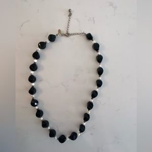 Donna Dressler Sterling Silver, Freshwater Pearl and Facet Black Bead Necklace.